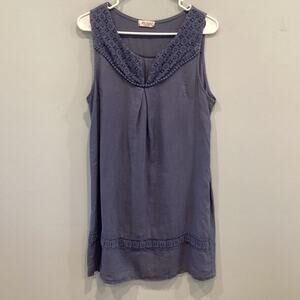 Blue Orchid Women’s Linen Shift Dress Medium Blue Embroidered Boho Beach Coastal